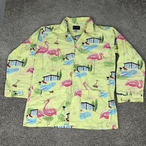 Nick & Nora Pajama Top Womens Medium Green Flamingo Tropical Print Long Sleeve